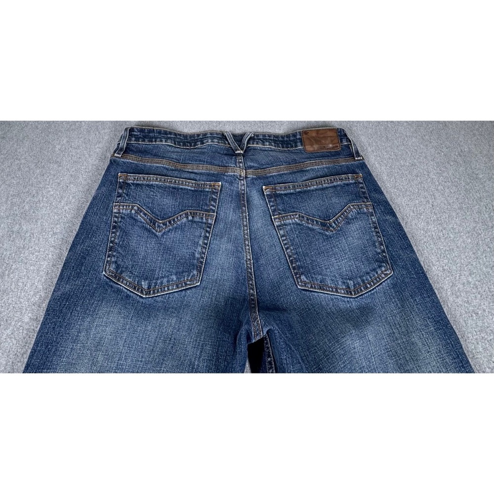 Harley-Davidson Men's Blue Denim‎ Cotton Straight Jeans Mid Rise Logo 36x30